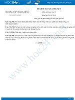 Đề thi giữa HK2 môn Sinh lớp 10 năm 2018-2019 - Trường THPT Nghĩa Minh