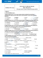 Bộ 5 đề thi HK2 môn Tiếng Anh 10 có đáp án năm 2021 Trường THPT Lê Lợi