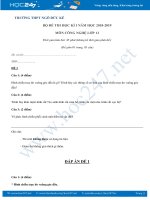 Bộ đề thi HK1 có đáp án môn Công nghệ 11 năm 2018- 2019 Trường THPT Ngô Đức Kế