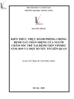 Luận văn Thạc sĩ Y tế công cộng: Kiến thức, thực hành phòng chống bệnh tay chân miệng của người chăm sóc trẻ tại Bệnh viện Vinmec năm 2019 và một số yếu tố liên quan