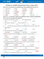 Đề kiểm tra 1 tiết HK1 Tiếng Anh lớp 12 Lần 2 có đáp án