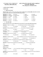 Đề cương ôn tập giữa học kì 2 môn Tiếng Anh lớp 10 năm 2020-2021 - Trường THPT Phú Bài