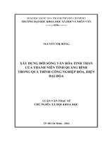 Xây dựng đời sống văn hóa tinh thần của thanh niên tỉnh quảng bình trong quá trình công nghiệp hóa, hiện đại hóa     