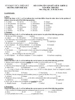 Đề cương ôn tập giữa học kì 2 môn Tiếng Anh lớp 12 năm 2020-2021 - Trường THPT Phú Bài (Hệ 10 năm)