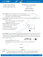 Đề thi KSCL đầu năm môn Vật lý 11 năm học 2019-2020 có đáp án trường THPT Hương Trà