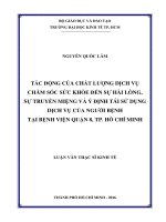Luận văn tác động của chất lượng dịch vụ chăm sóc sức khỏe đến sự hài lòng, sự truyền miệng và ý định tái sử dụng dịch vụ của người bệnh tại bệnh viện quận 8, tp  hồ chí minh​ 