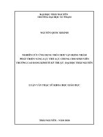 Nghiên cứu ứng dụng trò chơi vận động nhằm phát triển năng lực thể lực chung cho sinh viên trường cao đẳng kinh tế kỹ thuật   đại học thái nguyên 