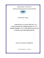 Luận văn ảnh hưởng của quản trị vốn lưu động đến kết quả kinh doanh của các doanh nghiệp vừa và nhỏ trên địa bàn thị xã đồng xoài tỉnh bình phước​ 