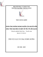 Tóm tắt luận văn Thạc sĩ Điều dưỡng: Phản ứng không mong muốn của người hiến máu tình nguyện và một số yếu tố liên quan