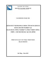 Kiểm soát nội bộ hoạt động tín dụng khách hàng doanh nghiệp tại ngân hàng nông nghiệp và phát triển nông thôn chi nhánh bắc quảng bình 