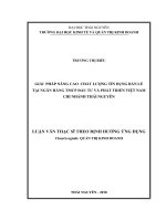 Luận văn Thạc sĩ Quản trị kinh doanh: Giải pháp nâng cao chất lượng tín dụng bán lẻ tại ngân hàng TMCP Đầu tư và Phát triển Việt Nam - Chi nhánh Thái Nguyên