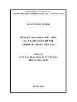 Tóm tắt Luận văn Thạc sĩ Quản lý văn hóa: Quản lý hoạt động biểu diễn tại Nhà hát kịch Hà Nội trong giai đoạn hiện nay