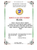 Thực trạng phát triển năng lực vận dụng kiến thức kĩ năng đã học cho học sinh tiểu học trong dạy học môn khoa học 