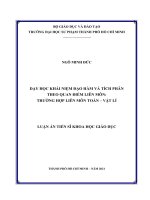 Dạy học khái niệm đạo hàm và tích phân theo quan điểm liên môn trường hợp liên môn toán – vật lí 