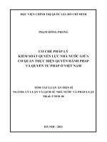 Tóm tắt Luận án Tiến sĩ: Cơ chế pháp lý kiểm soát quyền lực nhà nước giữa cơ quan thực hiện quyền hành pháp và quyền tư pháp ở Việt Nam