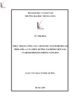 Tóm tắt luận văn Thạc sĩ Y tế công cộng: Thực trạng công tác chăm sóc người bệnh lao phổi AFB (+) của điều dưỡng tại Bệnh viện Lao và Bệnh Phổi Hải Phòng năm 2019