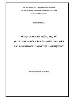 Từ nội dung giải phóng phụ nữ trong chủ nghĩa mác lênin đến thực tiễn vấn đề bình đẳng giới ở việt nam hiện nay     