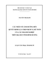 Luận văn các nhân tố ảnh hưởng đến quyết định lựa chọn dịch vụ kế toán của các doanh nghiệp trên địa bàn tỉnh bình dương​ 