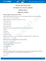 Đề thi HK1 môn Hóa học 9 năm 2020 - Trường THCS Ngô Sĩ Liên có đáp án