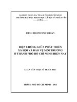 Biện chứng giữa phát triển xã hội và bảo vệ môi trường ở thành phố hồ chí minh hiện nay     