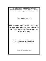 Mối quan hệ biện chứng giữa công nghiệp hóa, hiện đại hóa và bảo vệ môi trường ở thành phố hồ chí minh hiện nay     