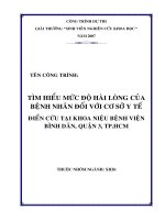 Tìm hiểu mức độ hài lòng của bệnh nhân đối với cơ sở y tế    điển cứu tại khoa niệu, bệnh viện bình dân, quận 3, tp  hcm  công trình dự thi giải thưởng sinh viên nghiên cứu khoa học năm 2007  