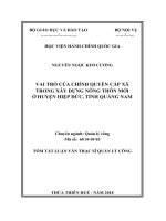 Tóm tắt Luận văn Thạc sĩ Quản lý công: Vai trò của Chính quyền cấp xã trong xây dựng nông thôn mới ở huyện Hiệp Đức, tỉnh Quảng Nam