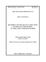 Tóm tắt Luận văn Thạc sĩ Quản lý công: Hệ thống văn bản quản lý nhà nước đối với công tác thanh niên từ thực tiễn tỉnh Quảng Bình