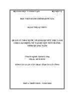 Tóm tắt Luận văn Thạc sĩ Quản lý công: Quản lý nhà nước về giải quyết việc làm cho lao động nữ tại huyện Núi Thành, tỉnh Quảng Nam
