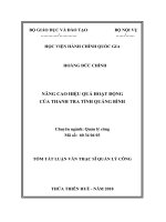 Tóm tắt Luận văn Thạc sĩ Quản lý công: Nâng cao hiệu quả hoạt động của Thanh tra tỉnh Quảng Bình