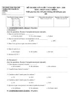 Đề thi học kì 2 môn Tiếng Pháp lớp 7 năm 2019-2020 có đáp án - Trường THCS Nguyễn Tri Phương (Tăng cường)