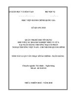 Tóm tắt Luận văn Thạc sĩ Tài chính Ngân hàng: Quản trị rủi ro tín dụng đối với doanh nghiệp nhỏ và vừa tại Ngân hàng TMCP Ngoại thương Việt Nam – Chi nhánh Quảng Bình