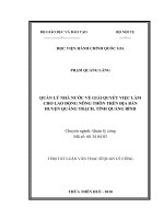 Tóm tắt Luận văn Thạc sĩ Quản lý công: Quản lý nhà nước về giải quyết việc làm cho lao động nông thôn trên địa bàn huyện Quảng Trạch, tỉnh Quảng Bình