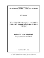 Luận văn Thạc sĩ Kinh tế: Hoàn thiện công tác quản lý tài chính tại trường Cao đẳng Văn hóa Nghệ thuật Việt Bắc