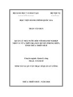 Tóm tắt Luận văn Thạc sĩ Quản lý công: Quản lý Nhà nước đối với doanh nghiệp nhỏ và vừa trên địa bàn huyện Phong Điền, tỉnh Thừa Thiên Huế