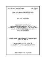 Tóm tắt Luận văn Thạc sĩ Luật Hiến Pháp và Luật Hành Chính: Thực hiện nguyên tắc Thẩm phán, Hội thẩm xét xử độc lập và chỉ tuân theo pháp luật - Từ thực tiễn Tòa án nhân dân huyện