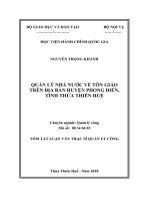 Tóm tắt Luận văn Thạc sĩ Quản lý công: Quản lý nhà nước về tôn giáo trên địa bàn huyện Phong Điền, tỉnh Thừa Thiên Huế