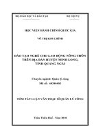 Tóm tắt Luận văn Thạc sĩ Quản lý công: Đào tạo nghề cho lao động nông thôn trên địa bàn huyện Minh Long, tỉnh Quảng Ngãi