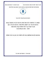 Tóm tắt luận án Tiến sĩ Tài chính - Ngân hàng: Hoạt động ngân hàng phi truyền thống và hiệu quả ngân hàng - Trường hợp các ngân hàng thương mại niêm yết tại Việt Nam giai đoạn