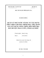 Tóm tắt Luận văn Thạc sĩ Quản lý công: Quản lý nhà nước về đầu tư xây dựng thực hiện chương trình Mục tiêu quốc gia xây dựng nông thôn mới trên địa bàn huyện Than Uyên, tỉnh Lai