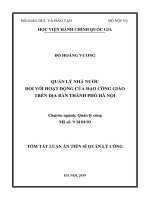 Tóm tắt Luận án Tiến sĩ Quản lý công: Quản lý nhà nước đối với hoạt động của đạo Công giáo trên địa bàn thành phố Hà Nội