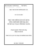 Tóm tắt Luận văn Thạc sĩ Chính sách công: Thực thi chính sách xây dựng nông thôn mới trên địa bàn huyện Lục Ngạn, tỉnh Bắc Giang