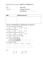 Đề thi học kì 2 môn Toán lớp 1 năm 2018-2019 có đáp án - Trường Tiểu học Trung Bình B