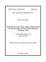 Tóm tắt Luận văn Thạc sĩ Quản lý công: Thanh tra việc thực hiện chính sách ưu đãi người có công với cách mạng trên địa bàn tỉnh Bắc Kạn