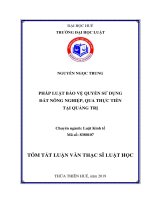 PHÁP LUẬT BẢO VỆ QUYỀN SỬ DỤNG ĐẤT NÔNG NGHIỆP, QUA THỰC TIỄN TẠI QUẢNG TRỊ TÓM TẮT LUẬN VĂN THẠC SĨ LUẬT HỌC