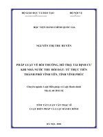 Tóm Tắt Luận văn Thạc sĩ Luật Hiến pháp và Luật Hành chính: Pháp luật về bồi thường, hỗ trợ, tái định cư khi Nhà nước thu hồi đất - từ thực tiễn tại thành phố Vĩnh Yên, tỉnh Vĩnh