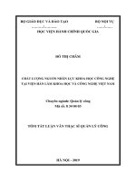 Tóm tắt Luận văn Thạc sĩ Quản lý công: Chất lượng nguồn nhân lực khoa học công nghệ tại Viện Hàn lâm Khoa học và Công nghệ Việt Nam