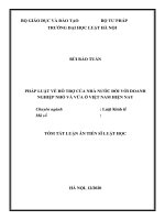 Tóm tắt luận án Tiến sĩ Luật học: Pháp luật về hỗ trợ của nhà nước đối với doanh nghiệp nhỏ và vừa ở Việt Nam hiện nay