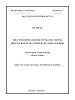 Tóm tắt Luận văn Thạc sĩ Chính sách công: Thực thi chính sách đối với người có công trên địa bàn huyện Nghĩa Hưng, tỉnh Nam Định