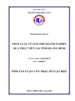 Tóm tắt Luận văn Thạc sĩ Luật học: Pháp luật về giải thể doanh nghiệp qua thực tiễn tại tỉnh Quảng Bình